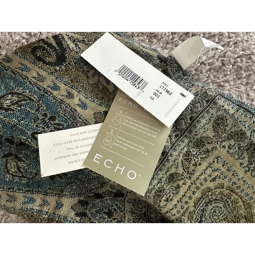 ECHO Wrap Bohemian Ethnic Print Scarf Large shoulder Head Wrap Hair Scarf India